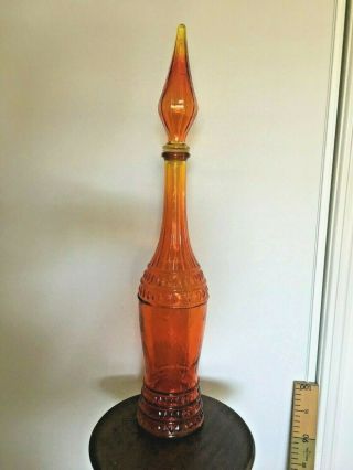 Vintage Italian Orange Genie Bottle " Unusual Shape & Pattern "