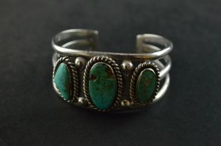 Vintage Sterling Silver Multi Layer Turquoise Stone Cuff Bracelet - 46g
