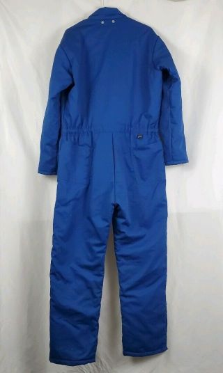 Vtg AMOCO Insulated Coveralls Men ' s L Blue Quilted Lining Zip Snap Front Garage 3