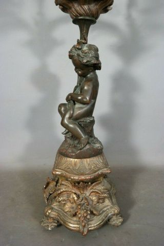 Ca.  1910 Antique ART NOUVEAU Era BRONZE PUTTI STATUE Figural CANDELABRA Old LAMP 12