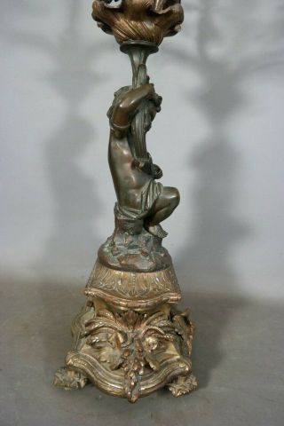 Ca.  1910 Antique ART NOUVEAU Era BRONZE PUTTI STATUE Figural CANDELABRA Old LAMP 7