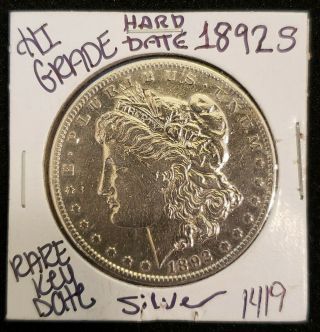Rare 1892 S Morgan Silver Dollar $1;