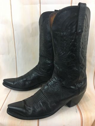 Vintage Lucchese 1883 Exotic Leather Black Western Cowboy Boots Mens 10.  5 D