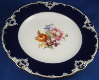 Antique 19thc Meissen Porcelain Fruit Scene & Cobalt Rim Plate Porzellan Teller