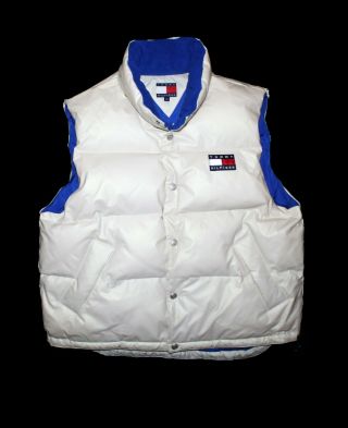 Vintage Tommy Hilfiger Goose Down Vest Puffer Xl Big Flag Logo Outdoors Nylon
