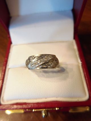 Vintage Art Deco 14kt White Gold Diamond Filigree Ring Size 6.  25 (255)