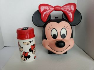 Vintage Disney Minnie Mouse Head Lunch Box With Thermos Aladdin Company Rare