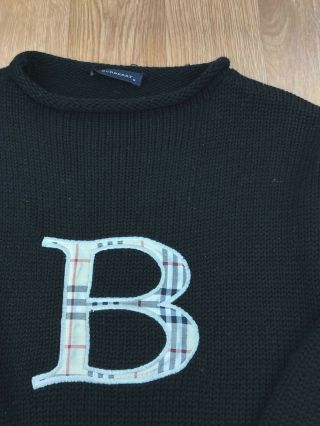 Vintage BURBERRY Womens Wool Knit Jumper | Cable Nova Check | UK 10 Black 3