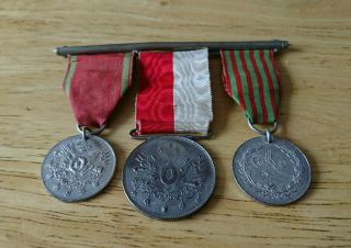 Rare Ww1 Turkish Ottoman Medal Group Mounted Gallipoli Ribbons Antique