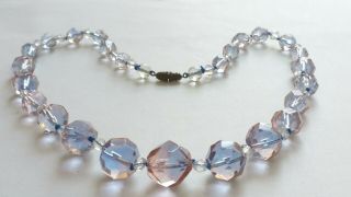 Czech Vintage Art Deco Bi Colour Blue/pink Faceted Glass Bead Necklace
