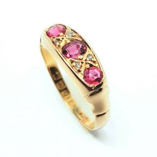 Antique Victorian 18 Carat Gold Ruby & Diamond Ring Dated 1864 Engagement Ring
