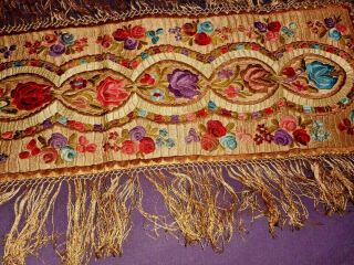 Magnificent Antique Silk Hand Embroidered Cloth Or Runner.  Matyo