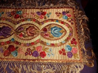 Magnificent antique silk hand embroidered cloth or runner.  Matyo 2