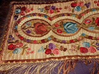 Magnificent antique silk hand embroidered cloth or runner.  Matyo 3