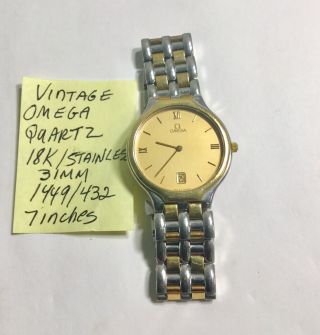Vintage Omega 18k & Stainless Ref 1449/432 Quartz Wristwatch Running 31mm