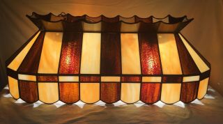 Vtg Stained Glass Hanging Light Bar Billiards Pool Dining Lamp Rectangular 34.  5”