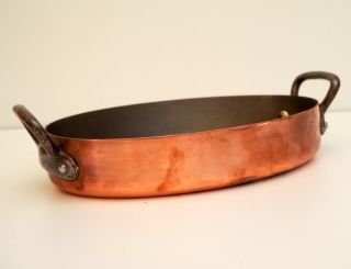 French Vintage 8 " Meat Tin Pie Oval Copper Pan Pot Saute Cuivre