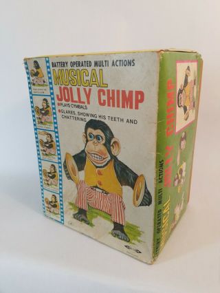 MUSICAL JOLLY CHIMP w/ Box ☆ ☆ Tin Toy Japan 1950 ' s VTG 3