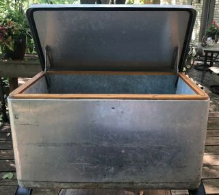 Camping Ice Chest Cooler Aluminum Wrapped Vtg 50s? 60s? 22”x13”x13”