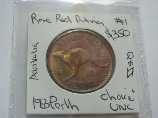 Australia 1963 Perth Penny Coin Qeii Rare Red Choice Uncirculated