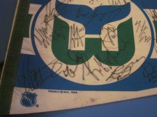 VINTAGE HARTFORD WHALERS AUTOGRAPHED PENNANT - SIGNED BY 27 - FRANCIS - LIUT - DINEEN 2