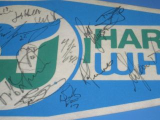 VINTAGE HARTFORD WHALERS AUTOGRAPHED PENNANT - SIGNED BY 27 - FRANCIS - LIUT - DINEEN 4