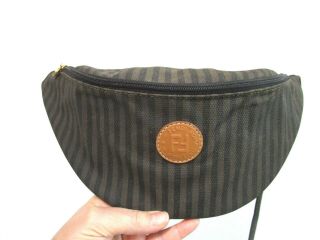 Vintage Fendi Black & Brown Striped Pvc Fanny Pack Belt Crossbody Bag Handbag
