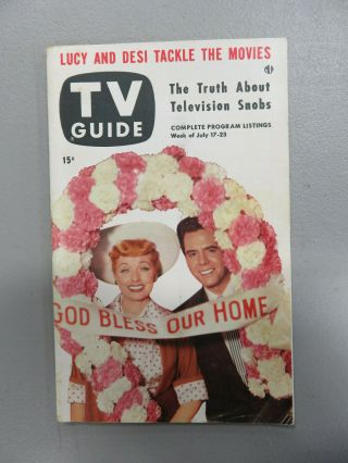 Vintage Tv Guide July 1953 I Love Lucy Desi Arnaz & Lucille Ball Photo Cover Vf