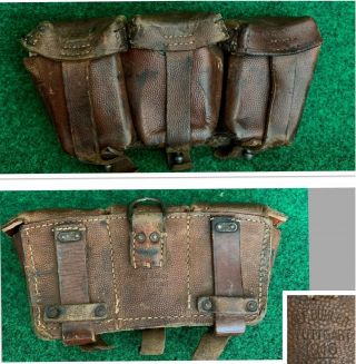 Vintage Ww1 German Army Leather Ammo Pouch Of Rifle Mauser K98 3 Pocket