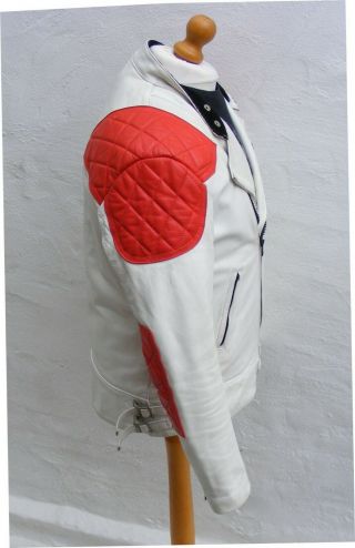 Vtg mens white red leather biker cafe racer jacket bobber 46 large XL Mike Lewis 4