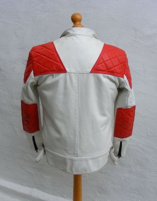 Vtg mens white red leather biker cafe racer jacket bobber 46 large XL Mike Lewis 6