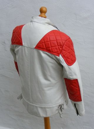 Vtg mens white red leather biker cafe racer jacket bobber 46 large XL Mike Lewis 7