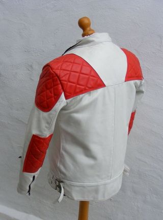 Vtg mens white red leather biker cafe racer jacket bobber 46 large XL Mike Lewis 8