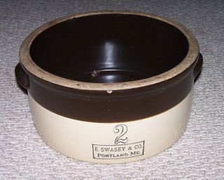 Antique E Swasey & Co Portland Me Stoneware 2 Gallon Cake Crock Vintage