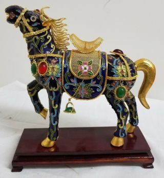 Vintage Antique Style Chinese Enameled Cloisonne Horse Statue Figure