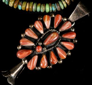 Vintage Old Pawn Navajo Orange Spiny Oyster Coral Sterling Dangle Pendant