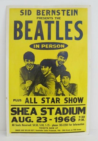 The Beatles Vintage Silkscreen Concert Poster Aug 23 1966 Shea Stadium 14x22