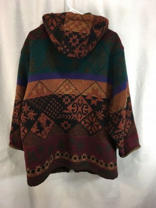 VTG LL Bean Coat Jacket Womens Multicolor Hood Zip Aztec Wool Blend Blanket 2