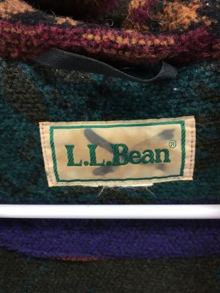 VTG LL Bean Coat Jacket Womens Multicolor Hood Zip Aztec Wool Blend Blanket 5