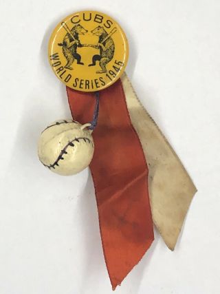 Rare 1945 Baseball Pin Coin Button Chicago Cubs World Series Pinback Ribbon