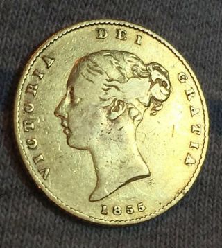 1855 Queen Victoria Rare London 1/2 Gold Sovereign.  1177 Oz.  Scarce Year.