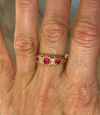 ANTIQUE VICTORIAN 18CT GOLD RUBY & DIAMOND LADIES RING UK SIZE X - LARGE SIZE 6