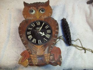 Vintage Poppo Moving Eye Owl Pendulum Clock Tezuka Clock Company Japan