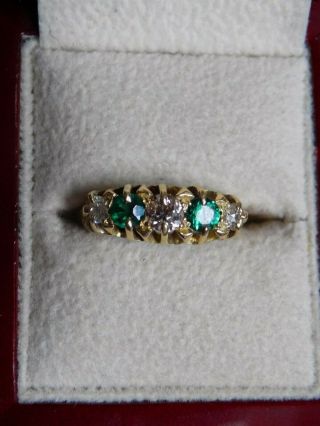 Exquisite Antique 18ct Gold Old Cut Diamond & Emerald Ring.  Size N 1/2.  1912