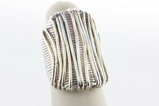 Vintage Artisan Signed Sterling Silver 925 Large Electroform Wire Strand Ring -