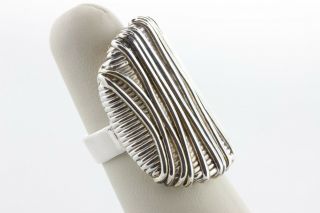 Vintage Artisan Signed Sterling Silver 925 Large Electroform Wire Strand Ring - 3