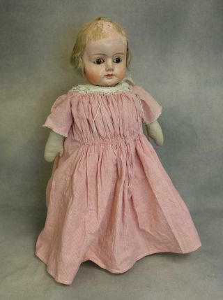 22 Inch Antique Papier Mache Head Doll Germany 1880s Cloth Body,  Early Dress