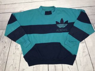 Vintage 80s Adidas Pullover Sweater Mens Xl Large Stripe Trefoil Run Dmc Vtg