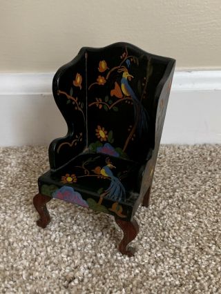 Vintage Antique Miniature Tynietoy Dollhouse Doll Wood Wing Back Chair 4