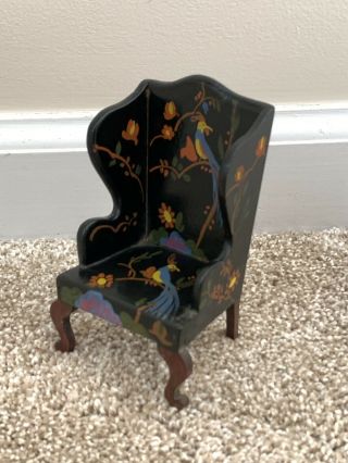 Vintage Antique Miniature Tynietoy Dollhouse Doll Wood Wing Back Chair 6